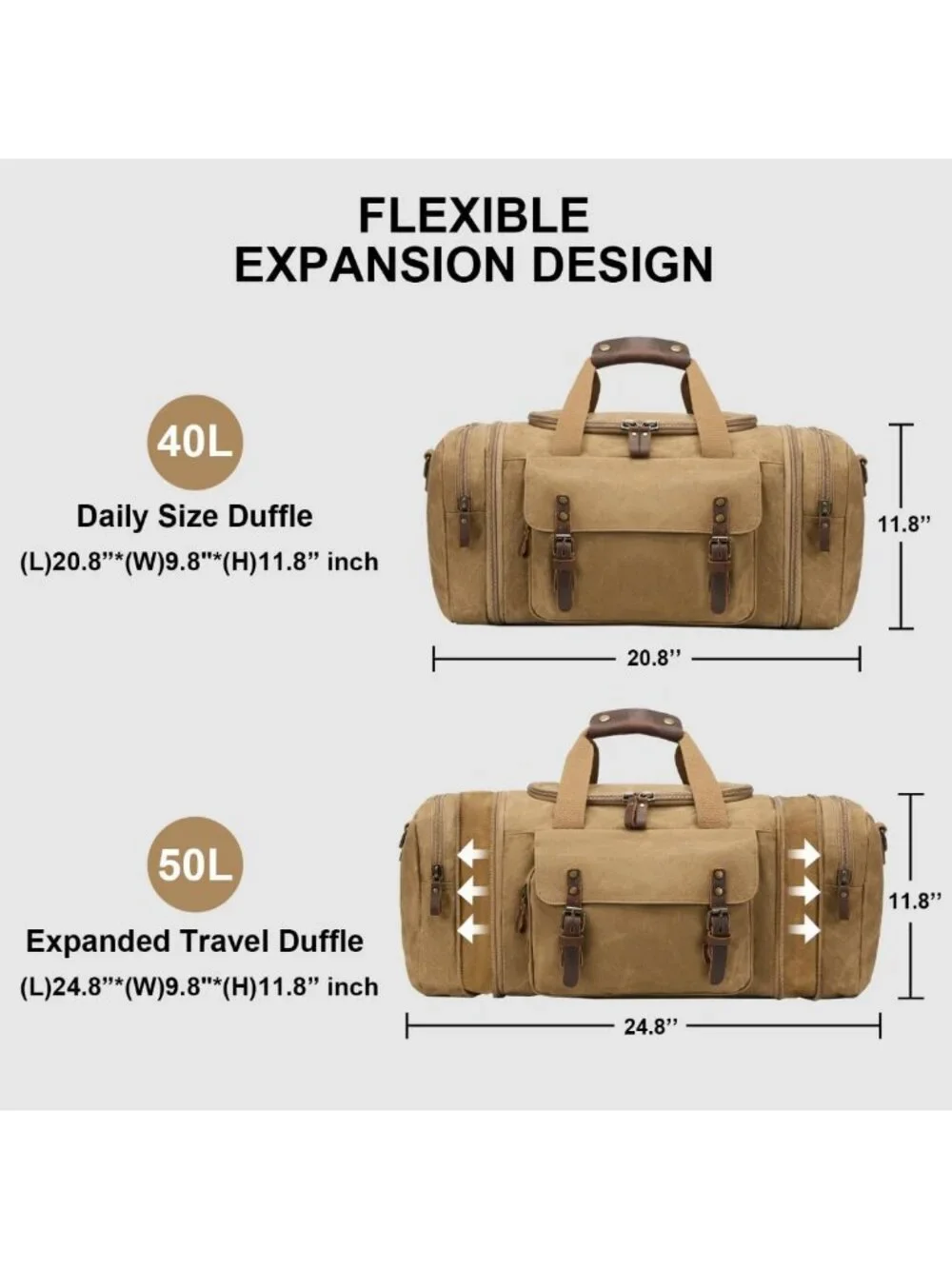 Spacious 50L Waxed Canvas Duffel Bag in Khaki - Durable, Stylish Travel Tote